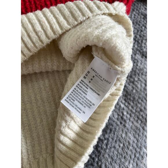 American Eagle Red Striped Ribbed Y2K Cozy Cropped Snowdrift Sweater Size Medium - Picture 6 of 12